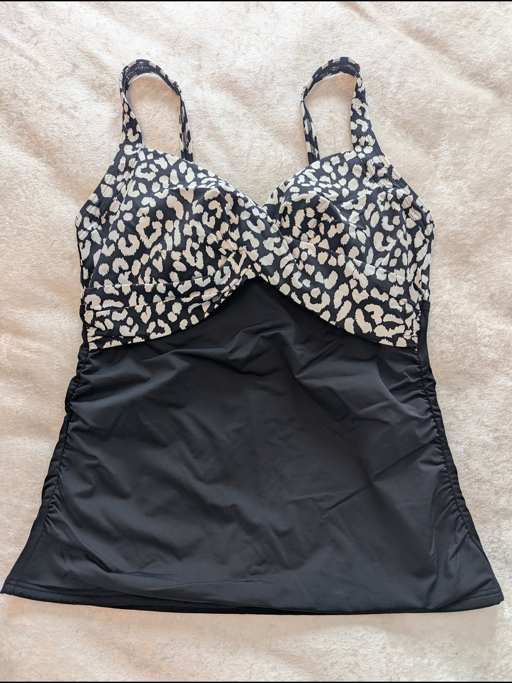 Lands' End Black & White Animal Print Swim Tankini Top